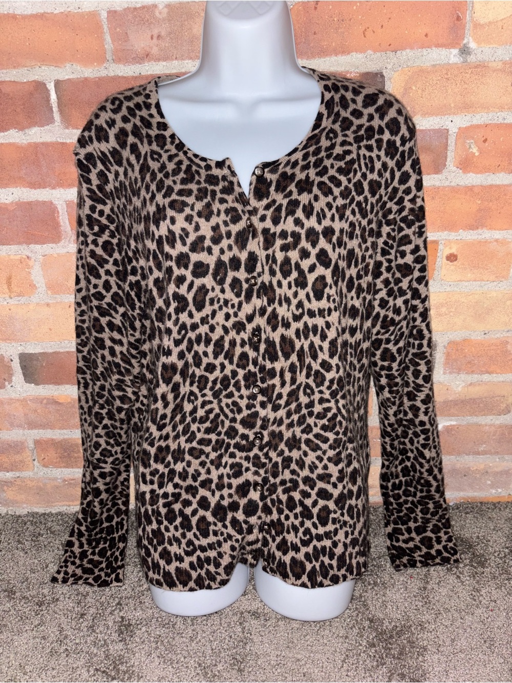 Apt. 9 Animal Leopard Print Cardigan 100% Cashmere